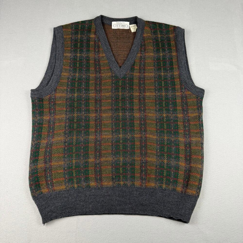 Vintage Ottimo Plaid Sweater Vest Wool Blend Made Italy L